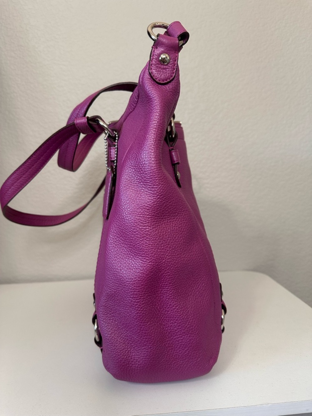 Coach Pebbled Leather Purple Alexandra Tote Purse with Hang Tag crossbody NWOT - Picture 4 of 10